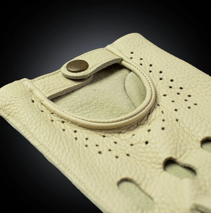 Krémové bezprstové kožené rukavice na riadenie z amerického jeleňa - Farba: Béžová, Veľkosť: 8,5