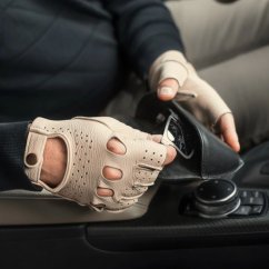 Krémové bezprstové kožené rukavice na riadenie z amerického jeleňa